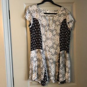 En Créme Drop Waist Multi-Pattern Shift Dress